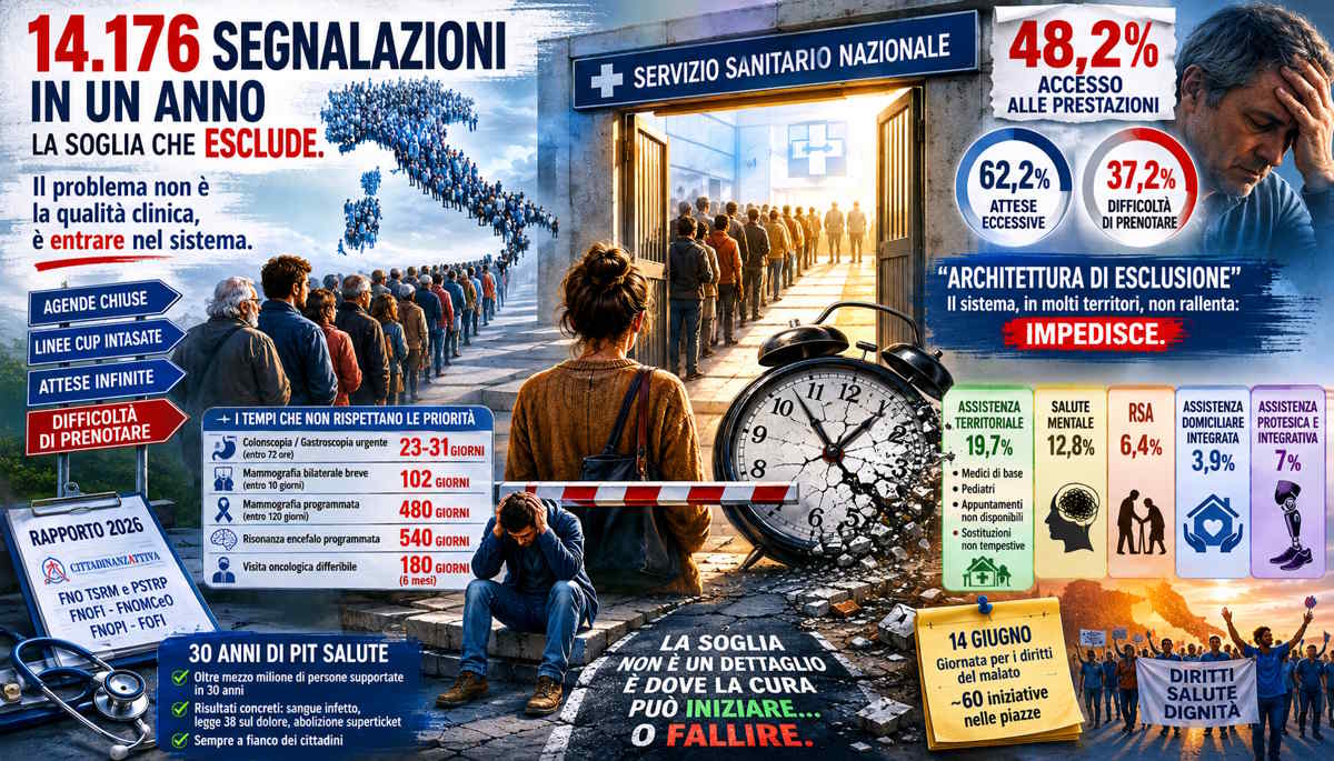 Liste d’attesa e agende chiuse: il SSN sotto pressione, quasi metà delle segnalazioni riguarda l’accesso alle cure