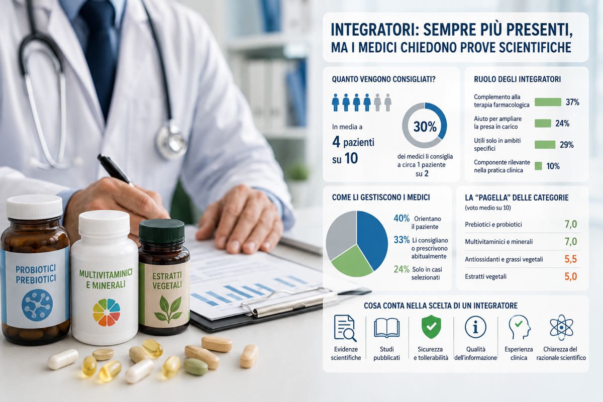 Integratori sempre più presenti nella pratica clinica, ma i medici chiedono prove scientifiche: la fiducia cresce solo per i prodotti con evidenze solide